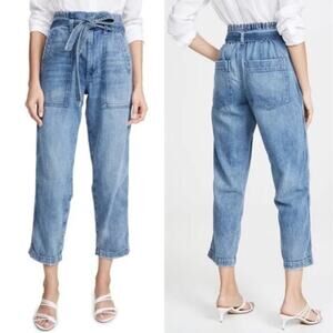 AMO Women's Paperbag Pant High Rise Relaxed Straight 29 Vintage Blue $285